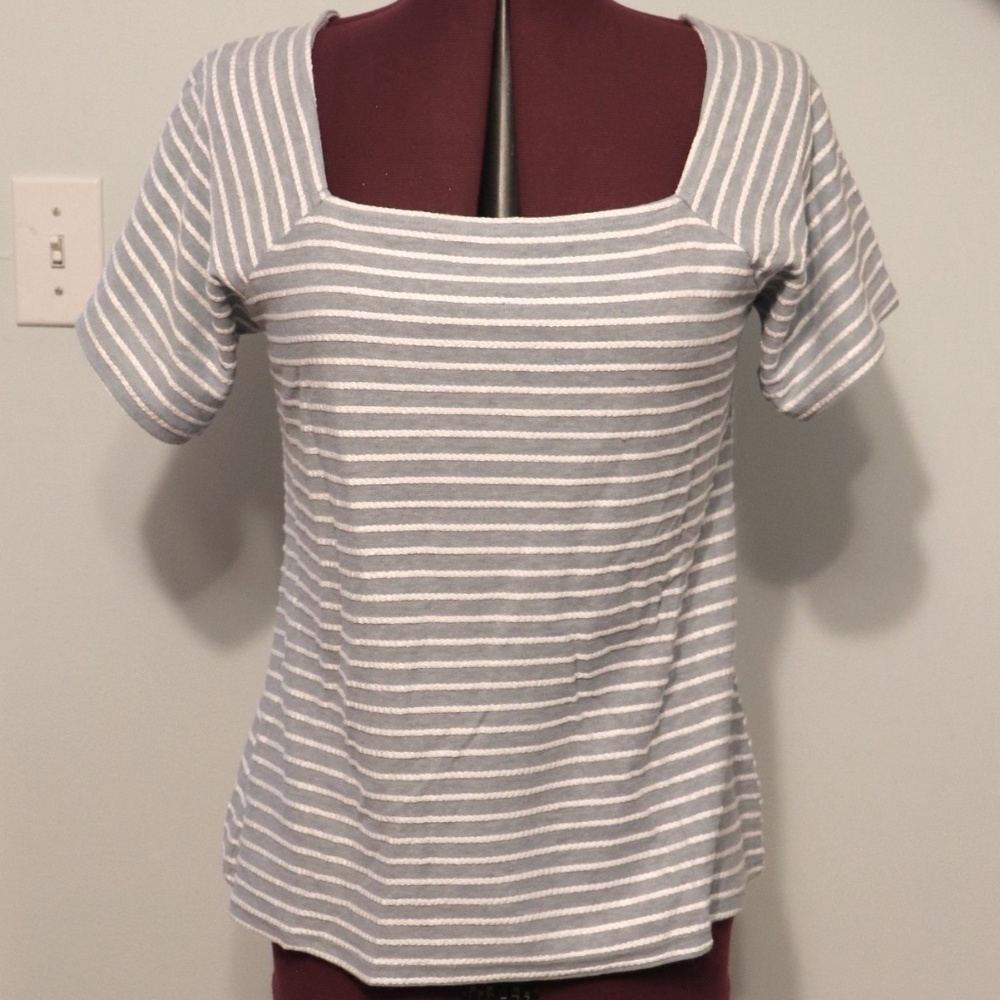 Blue and White Striped Square Neck Top